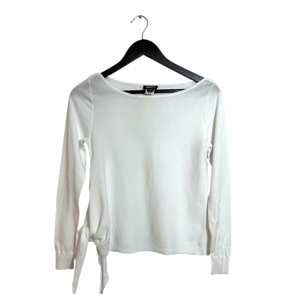 Worth New York Long Sleeve Side Tie Waist Top Size Xp Minimalist Neutral Office